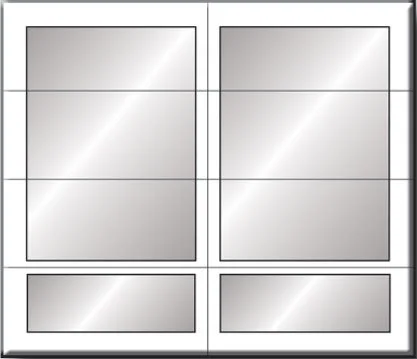 A double-pane window with a white frame and reflective glass, divided into four rectangles.