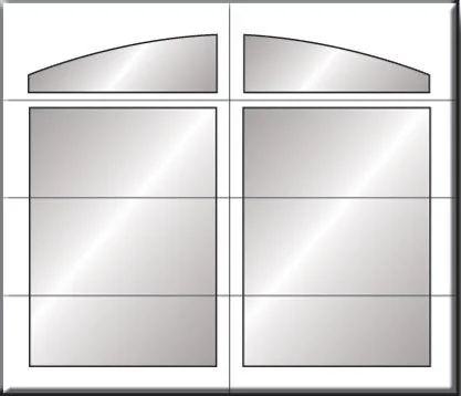 A pair of glass doors with arched transom windows at the top, divided into multiple panes, with reflective glass and white framing.