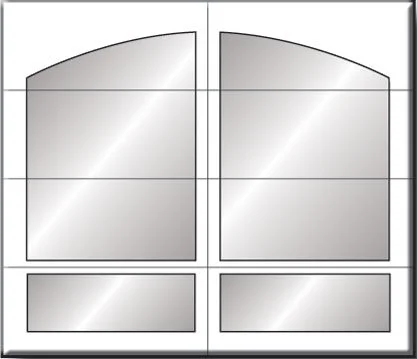 A four-pane window with a reflective glass surface and a decorative frame.