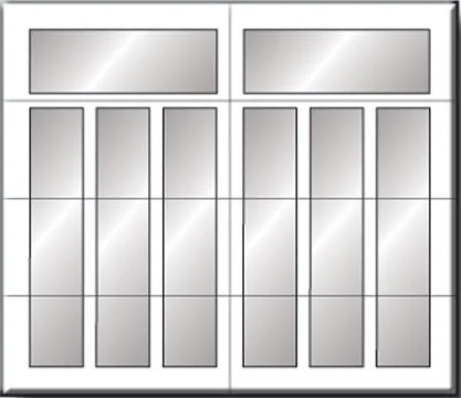 A set of white-framed glass doors with multiple rectangular panes.