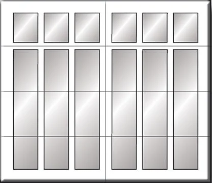 A large window with multiple glass panes divided by white frames, consisting of two sliding door panels and a series of smaller upper windows.