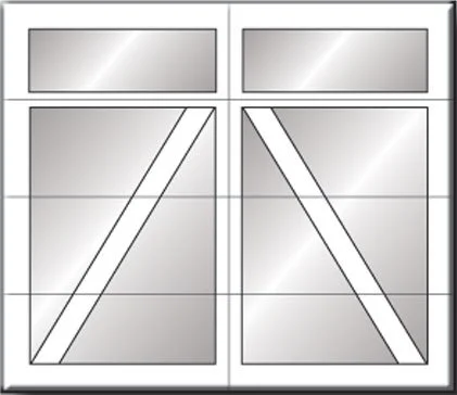 A white double door with diagonal and horizontal panels.