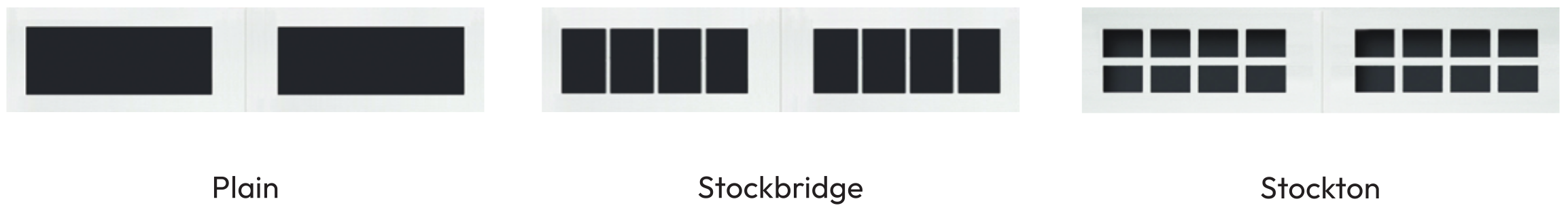 Sequence of LED displays showing different patterns labeled as 'Plain,' 'Stockbridge,' and 'Stockton'.