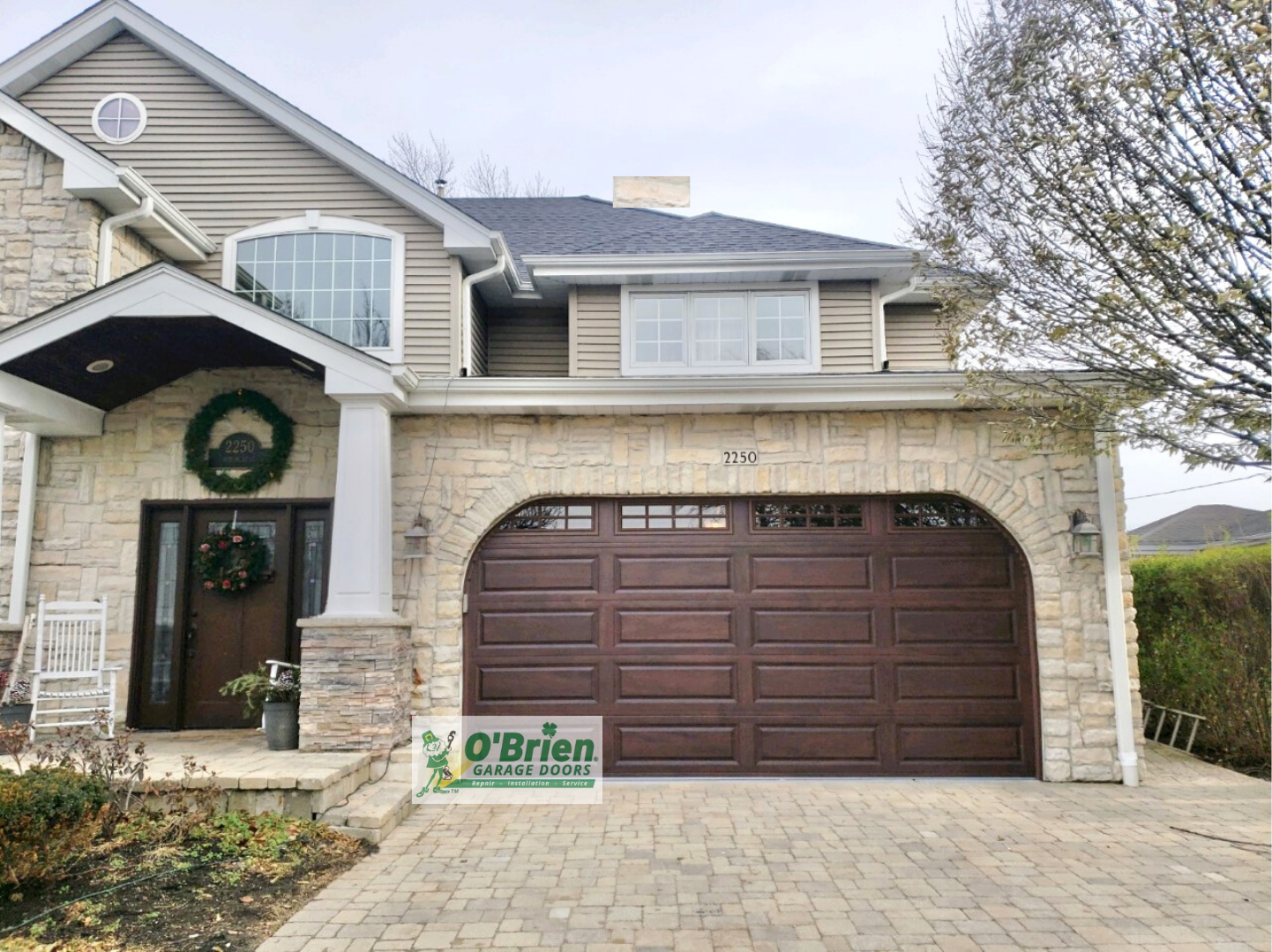 Light Brown Garage Door At Christmas Time