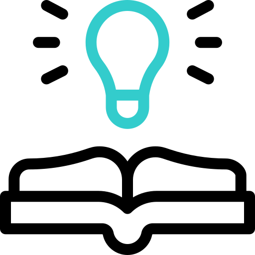 An illustration of a light bulb above a book.