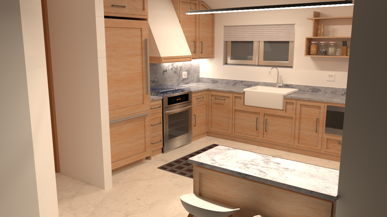 Representación en 3D de una cocina