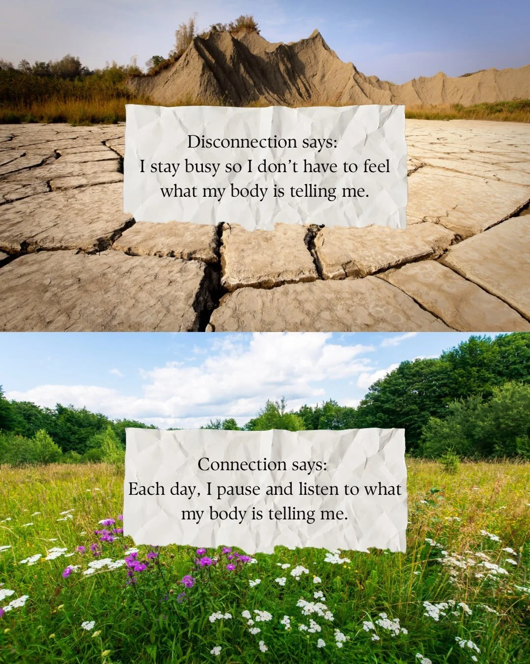 Disconnection and connection can look identical from the outside. Same schedule, same output, same &ldquo;I&rsquo;m fine.&rdquo;

The difference is what&rsquo;s driving it.

Busy to avoid feeling. Control to feel safe. Titles to feel worthy. Yes to a