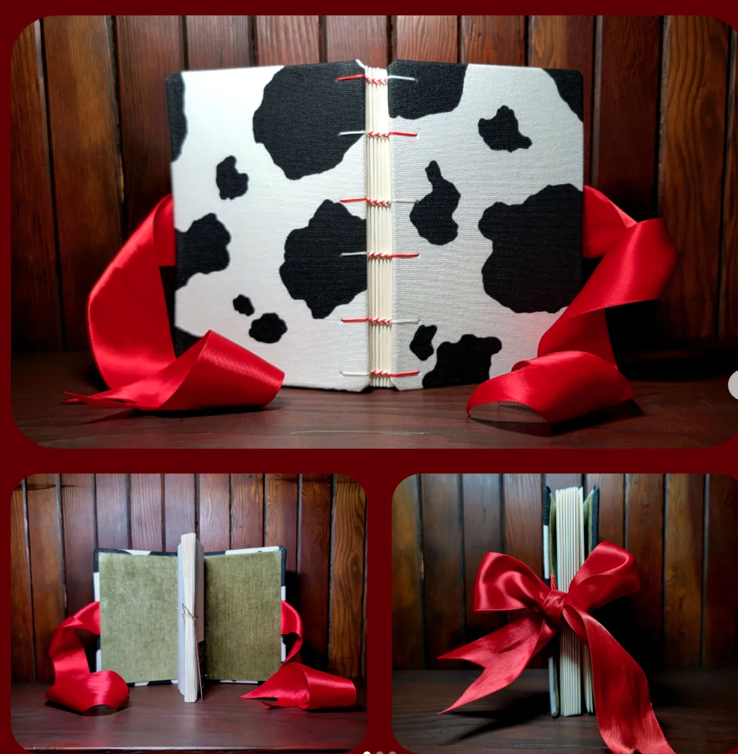 Hardcover double coptic custom journal with ribbon closure and handmade bookcloth