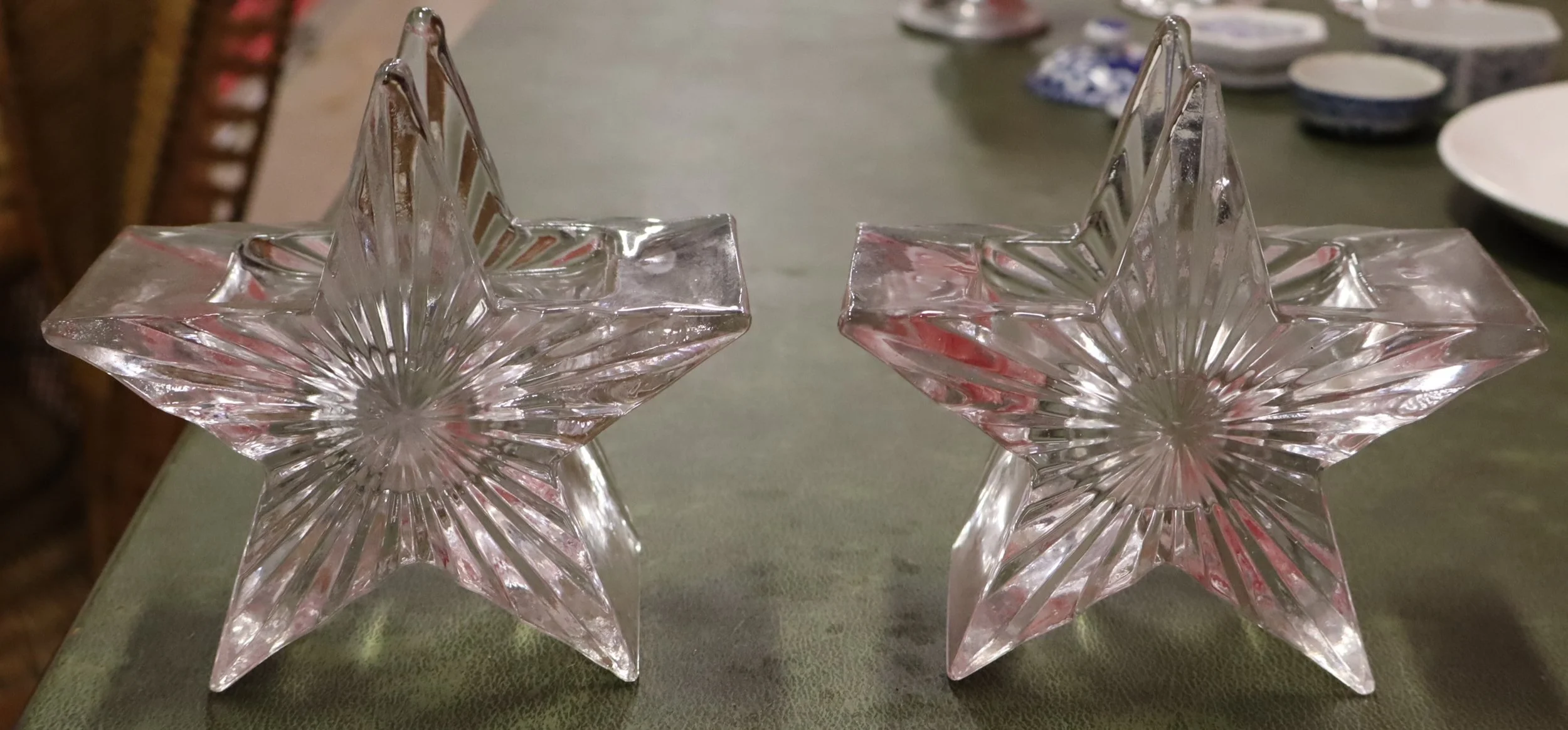Pair of Glass Star Tea Light Holders