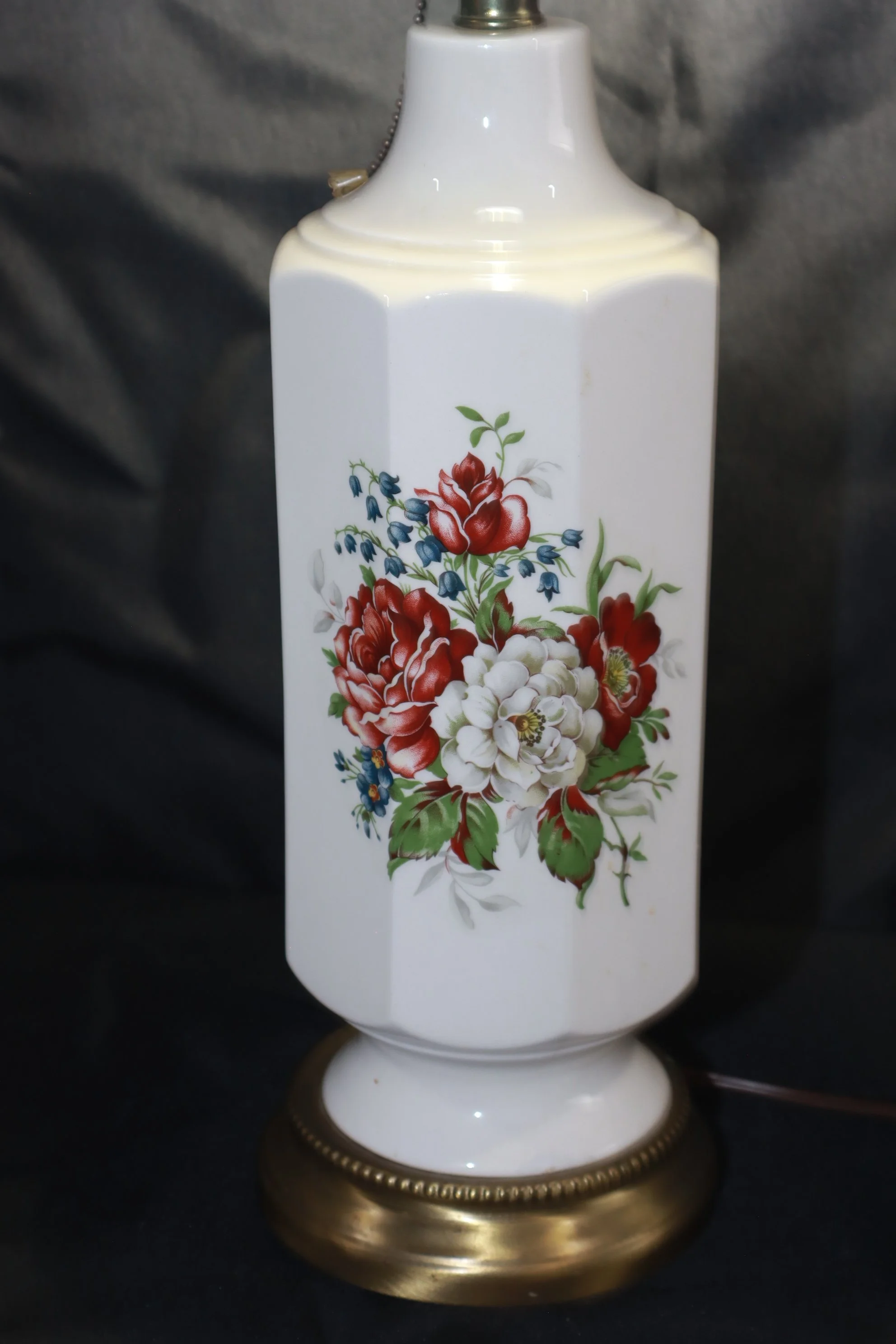 Vintage ceramic hexagon floral vase lamp (no shade)