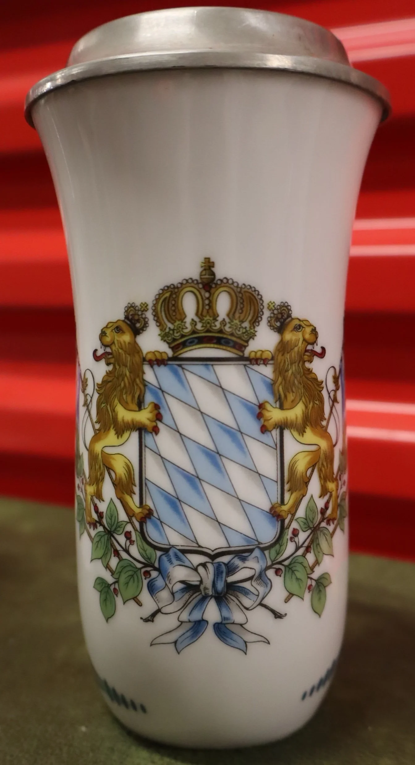 Porcelain Bavarian Coat of Arms Beer stein w/pewter lid