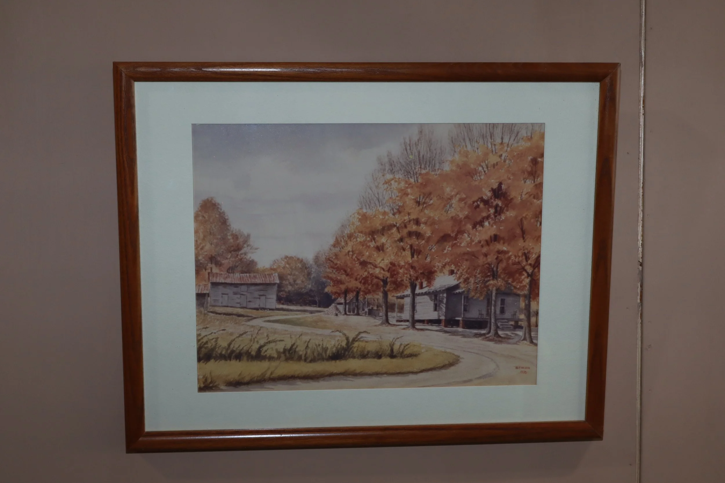 Framed Rural Landscape print by M. Fincher 1970