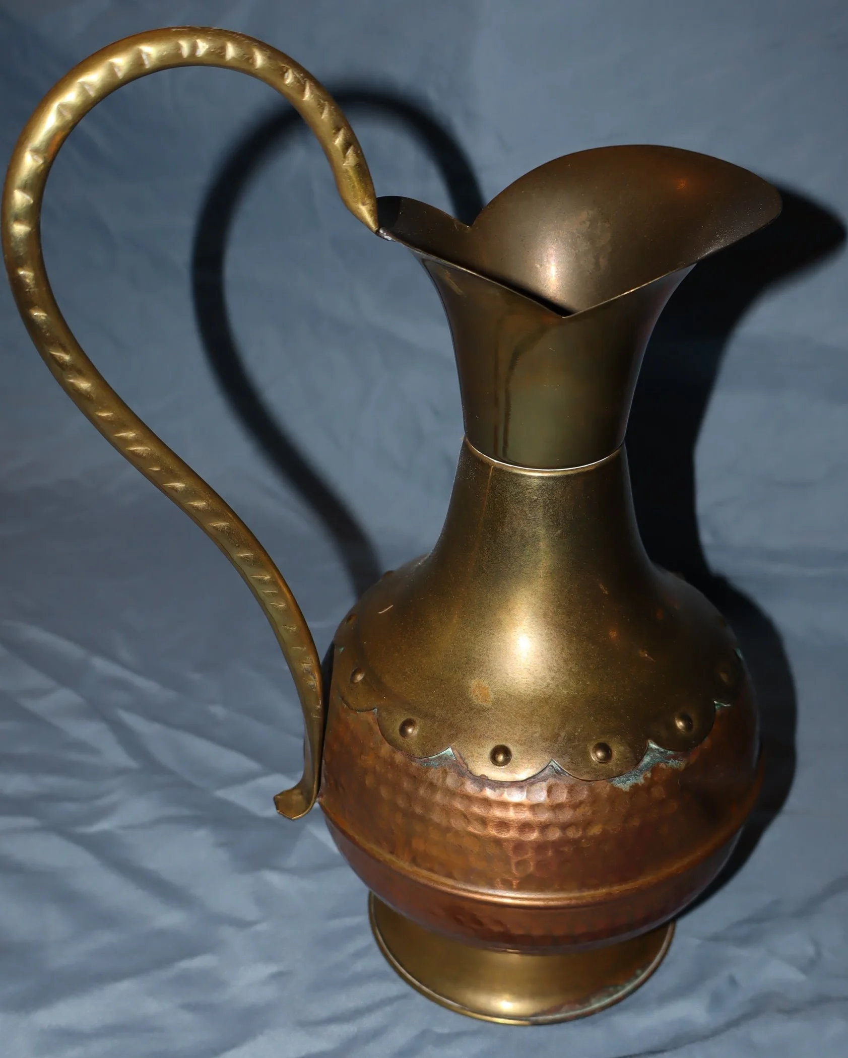 hammered copper and brass pitcher