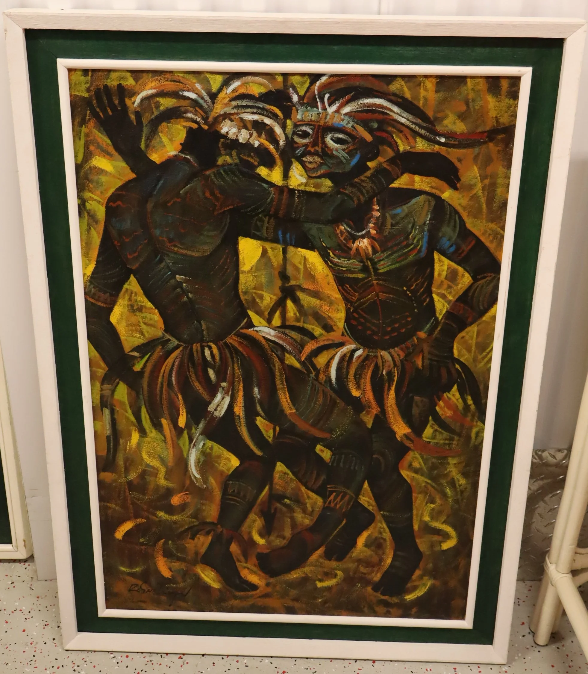 Tribal dancing oil on canvas by Roger San Miguel