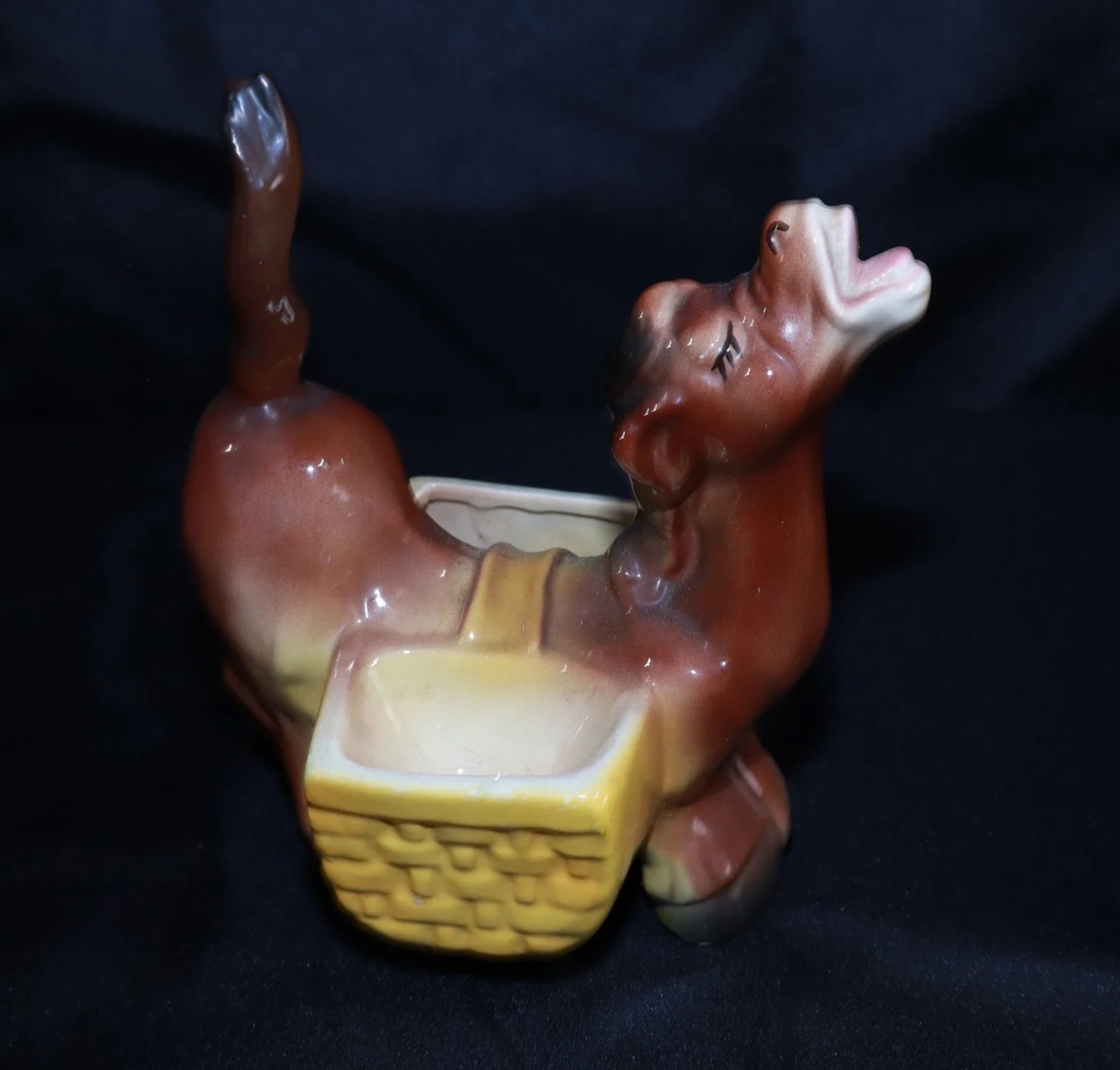 Vintage ceramic braying donkey planter/trinket holder