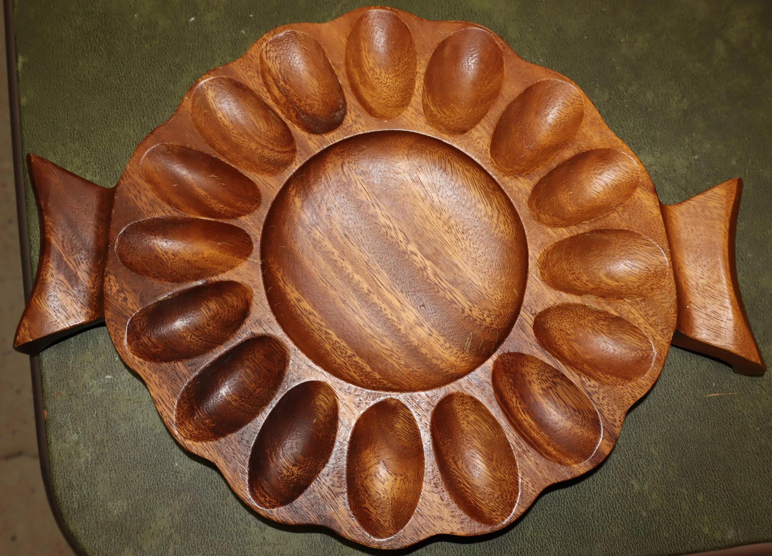 Vintage MCM Genuine TEAK Wood Deviled Egg Platter Tray