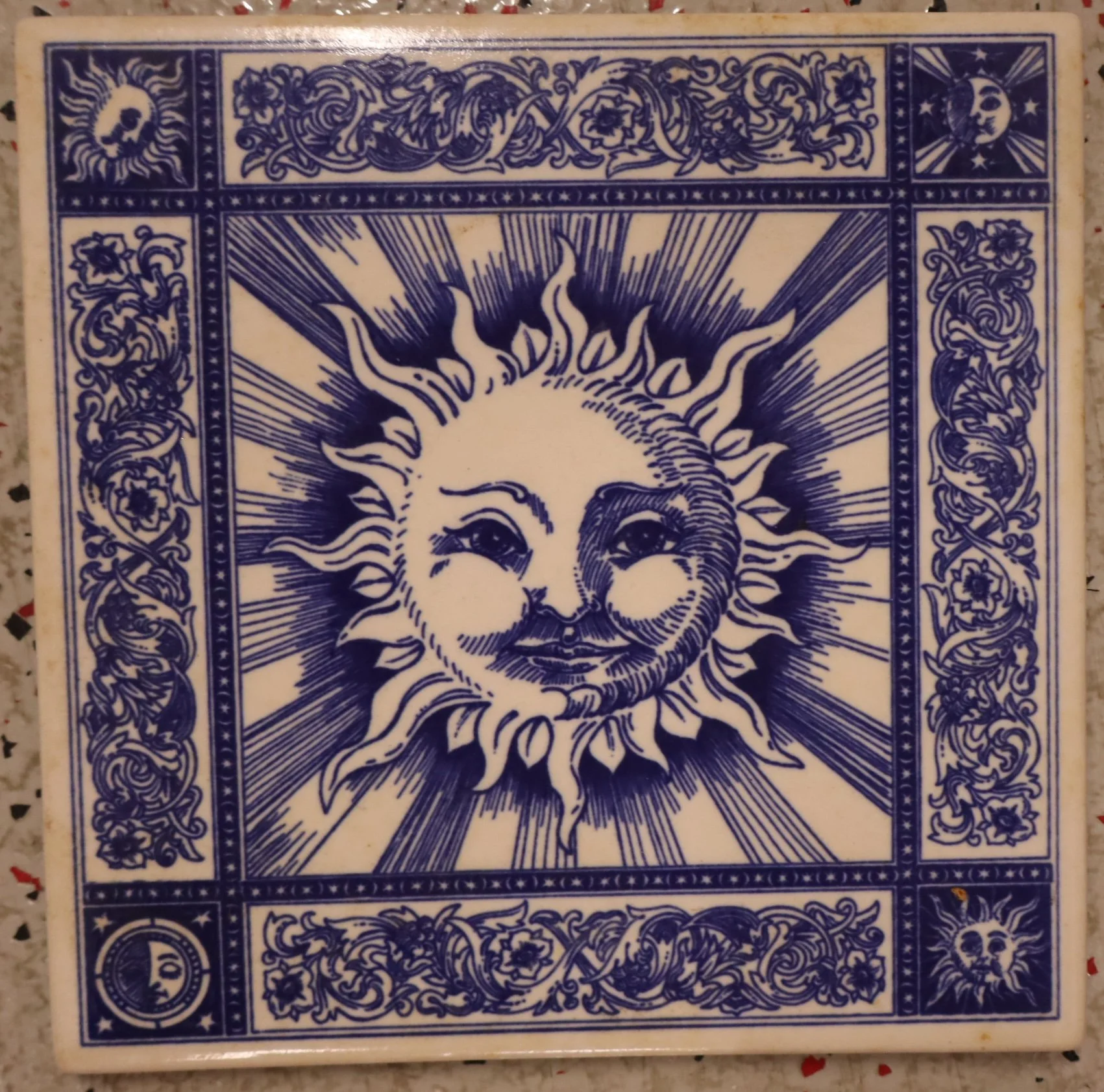 Celestial Blue and White Man in the Moon Tile