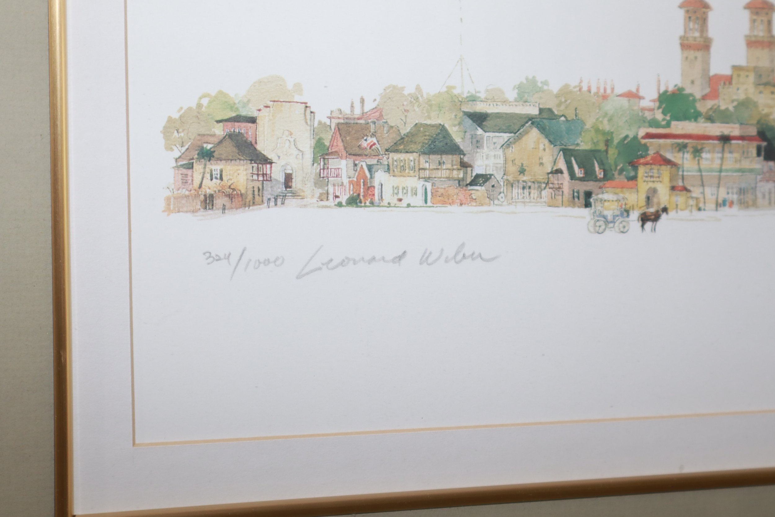 Framed watercolor print of St. Augustine Fl, by Leonard Weber