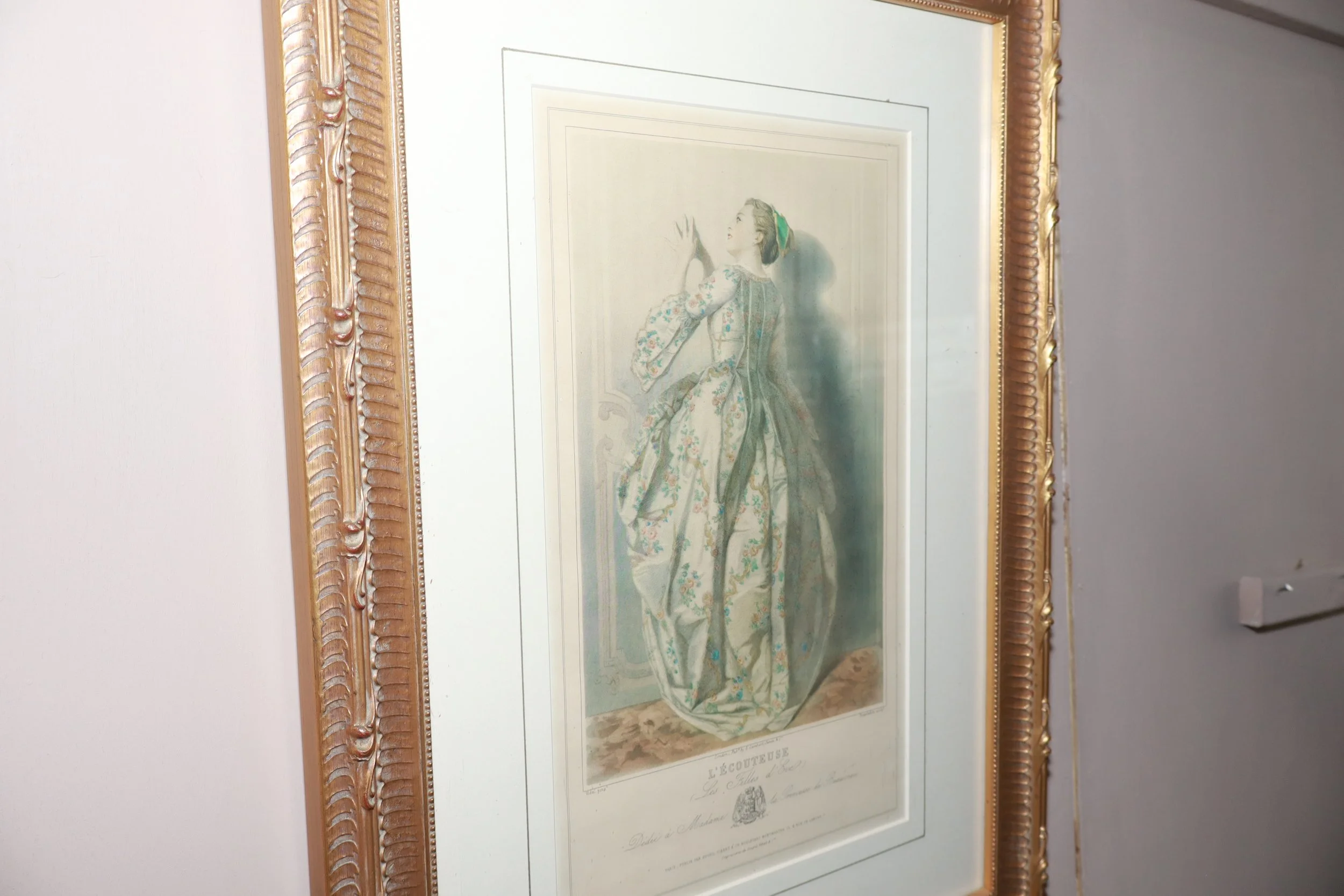 Vintage 1967 Turner Wall Accessory framed lithograph print titled "L'Ecouteuse"