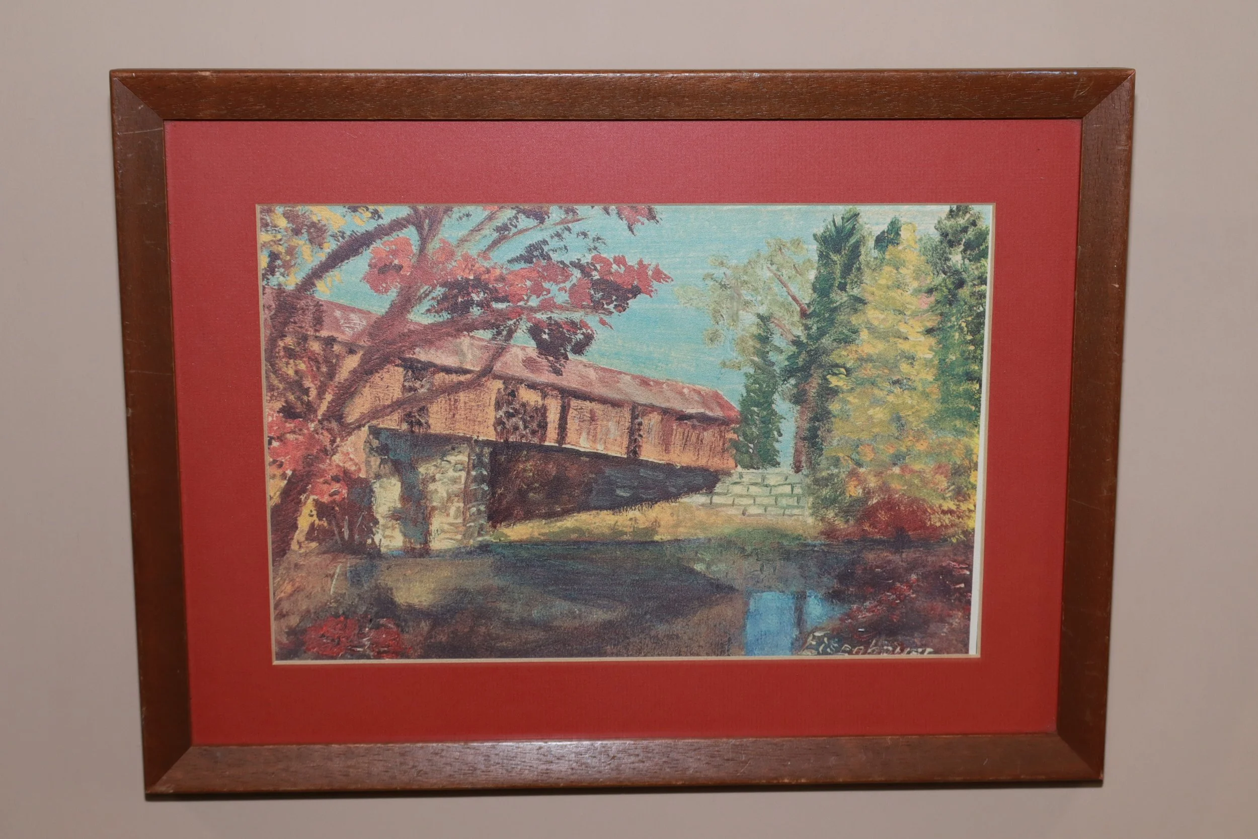 Framed "Long Covered Bridge" print by Dwight D. Eisenhower