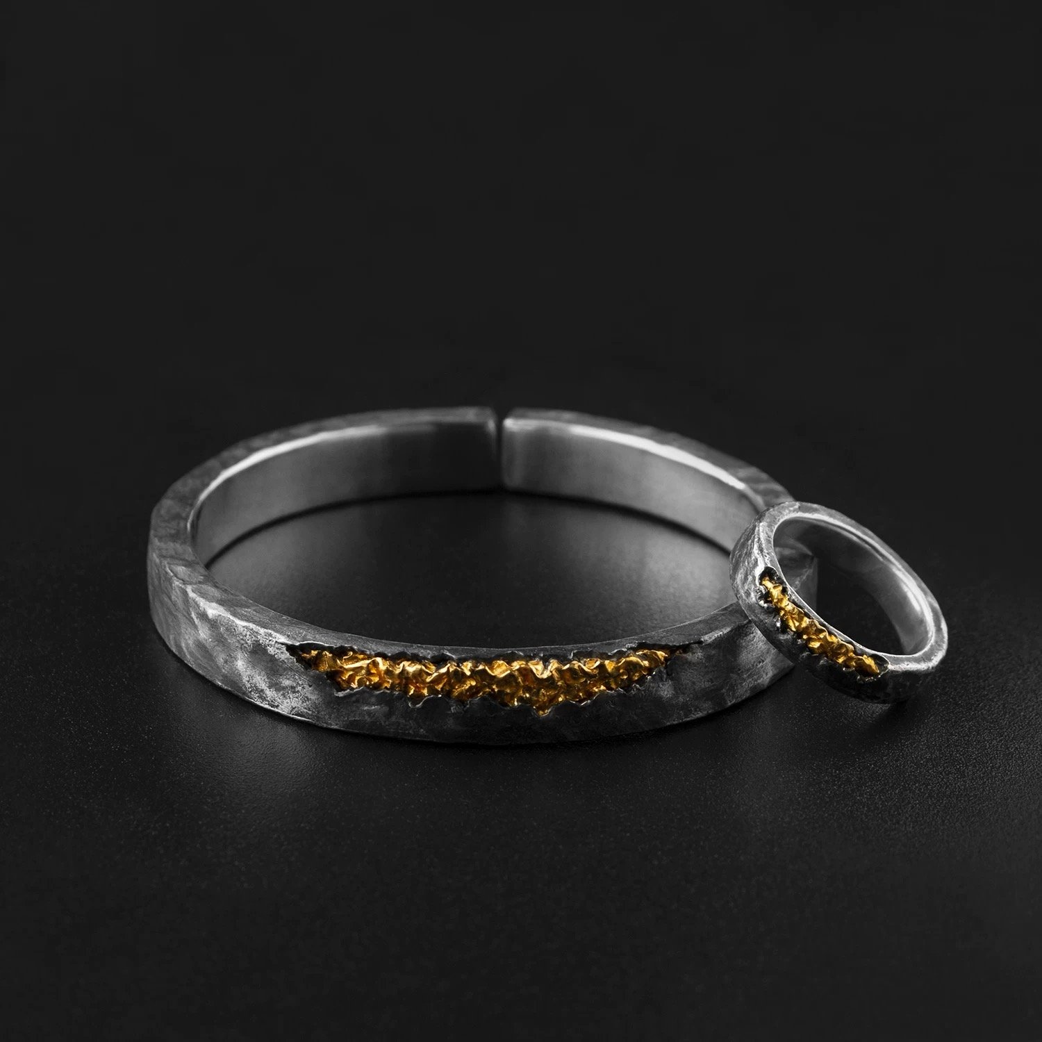 Silver and gold inlay ring