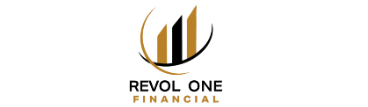 Revol One Financial logo with stylized black, gold, and brown vertical lines and the company name