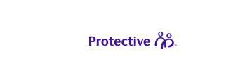 Protective logo with purple text and icon of two figures with a shield