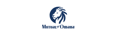 Logo of Mutual of Omaha featuring a stylized lion's head in blue with the company name beneath.