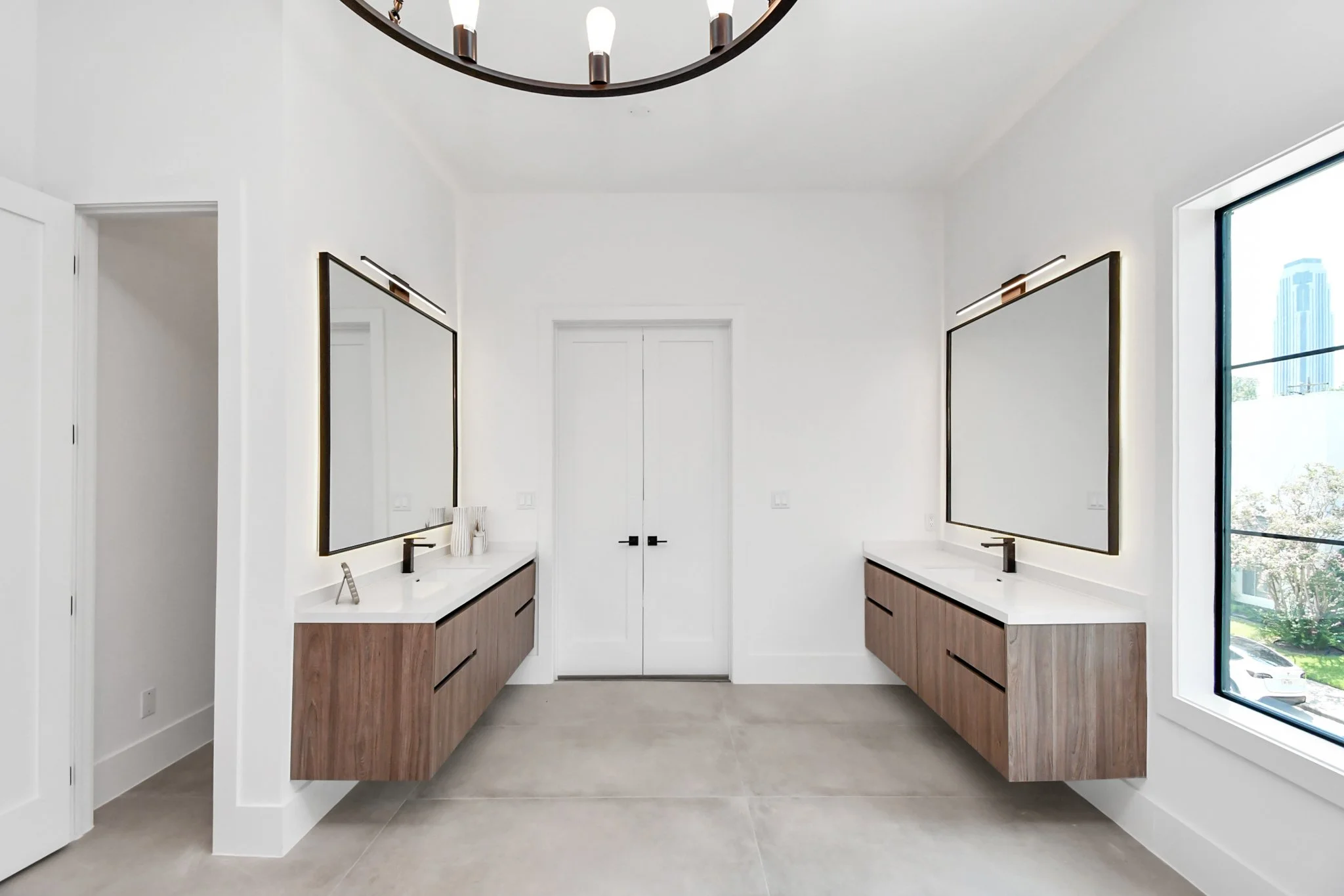 Warm wood accents—blending modern design with a tranquil, spa-like atmosphere.