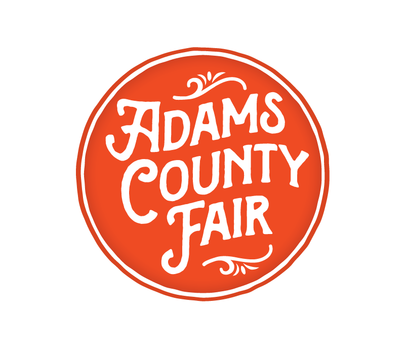 Logo of Adams County Fair featuring a red circle with white handwritten-style text inside.