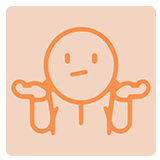 Simple line drawing of a person shrugging with palms facing up.