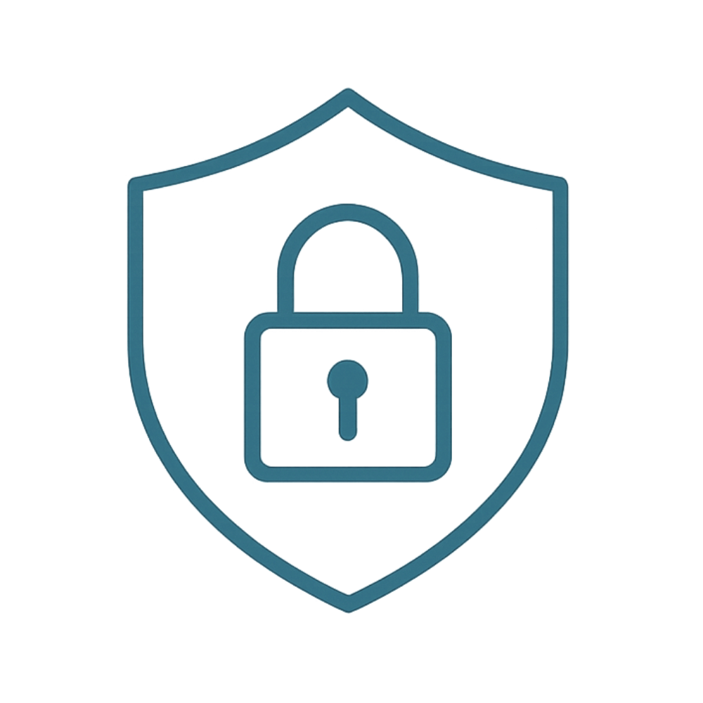 A shield outline with a padlock icon in the center, symbolizing security or protection.