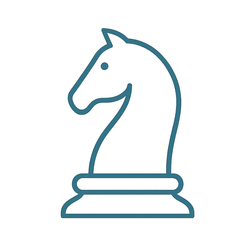 Neon outline of a knight chess piece