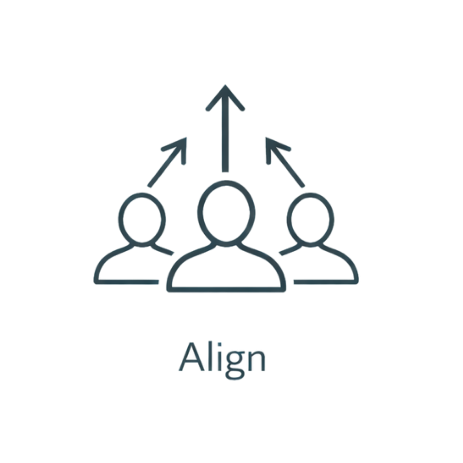Graphic showing three human figures with upward arrows indicating growth or progress, and a bar chart in the background. The word 'Align' is written below.