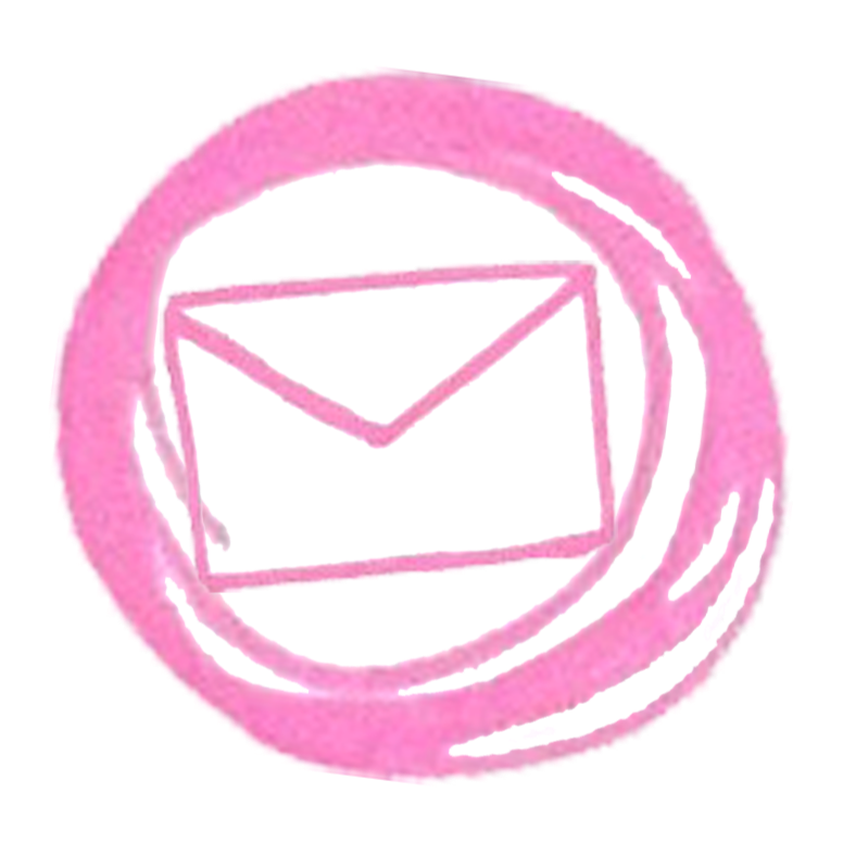Pink circular line art with a white envelope icon at the center, representing email or messaging.