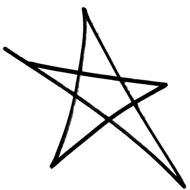 A black five-pointed star drawn with uneven lines on a white background.