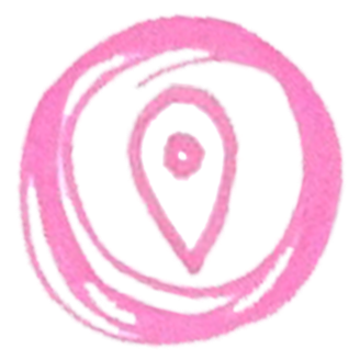Pink abstract spiral with a location pin icon in the center