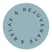 A light blue circle with the words 'RELAX & REJUVENATE' written around the edge.