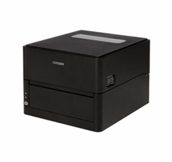 A black laser printer with a paper output tray on top.