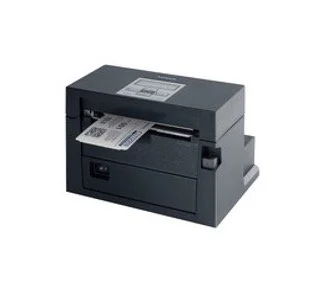 Black compact laser printer with paper tray and output tray