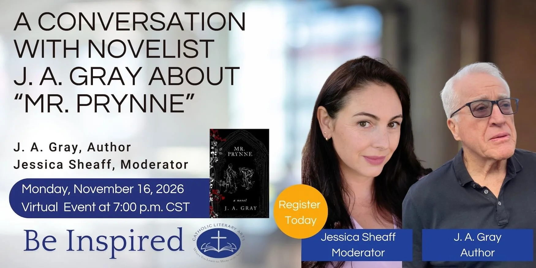 Photos of Author J. A. Gray and Moderator Jessica Sheaff