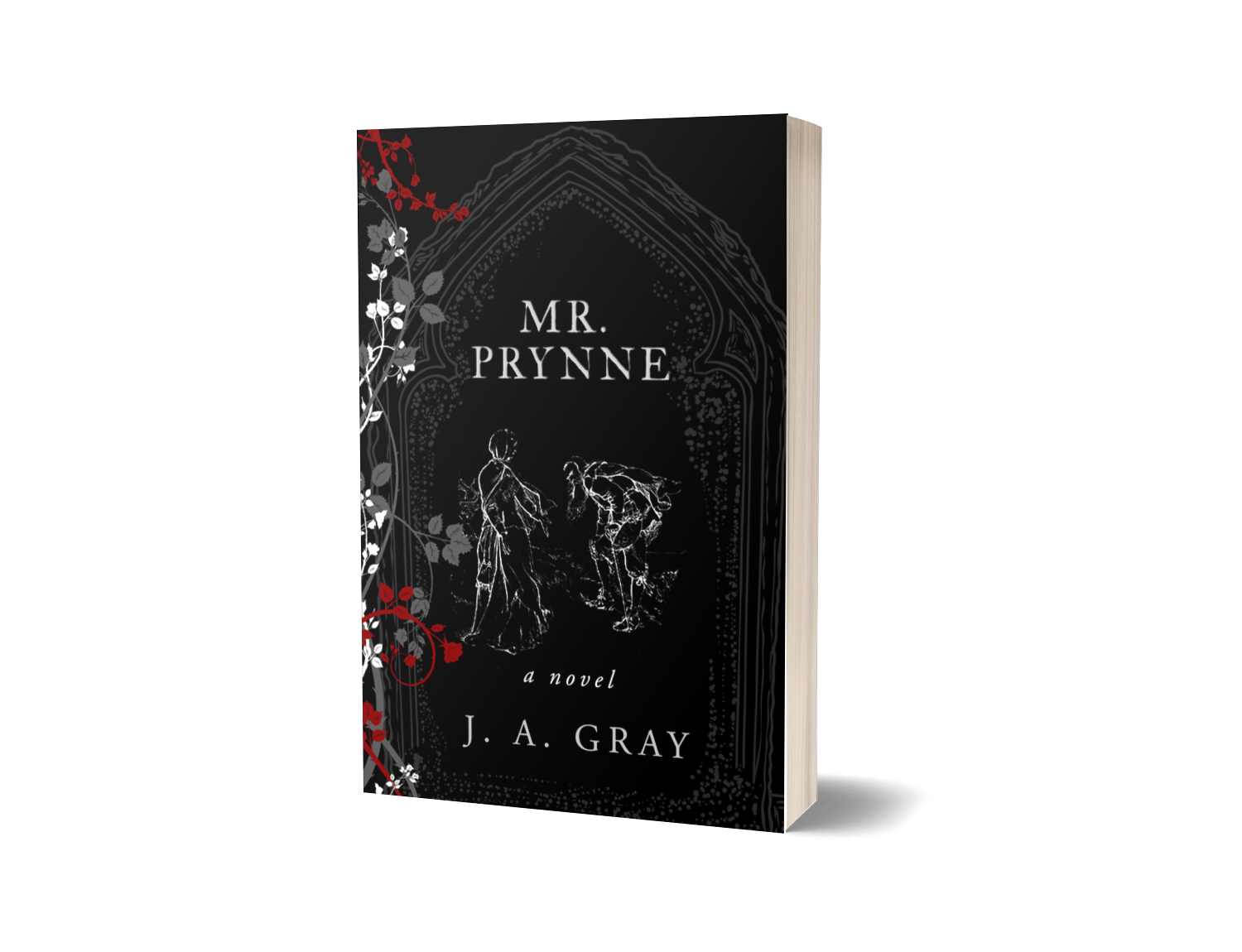 black book cover with white and red flowers and man and woman