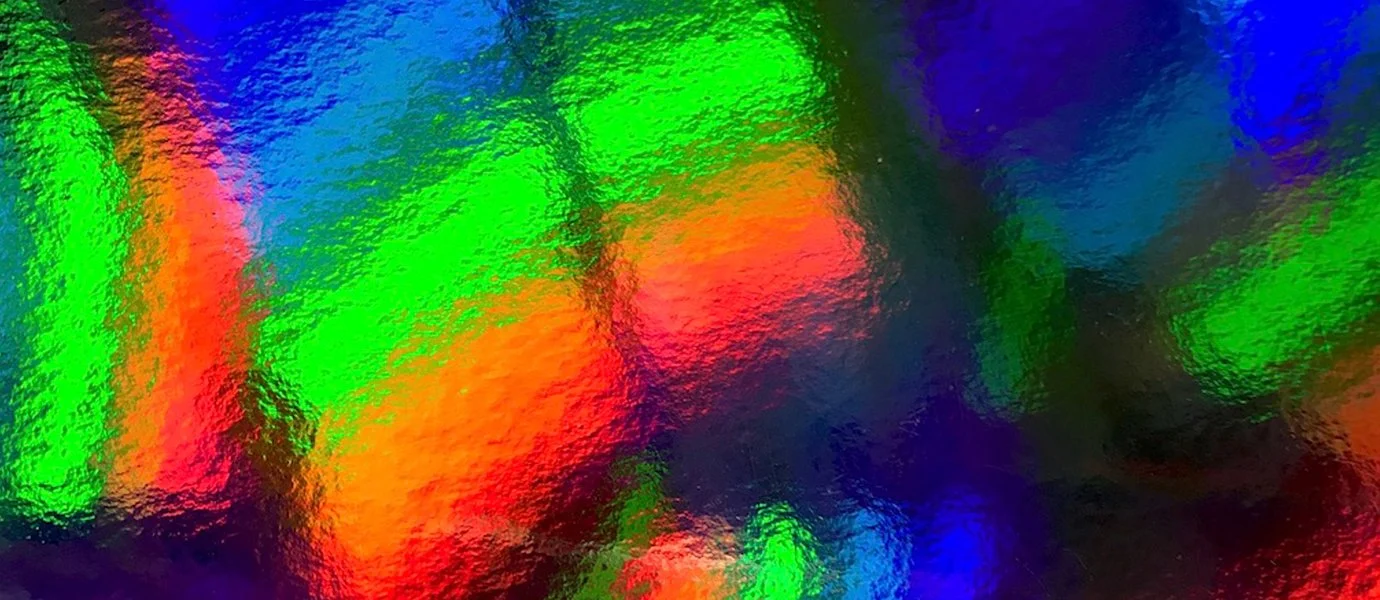 A detailed shot of the rainbow holographic pattern offered by Mainline Holographics.