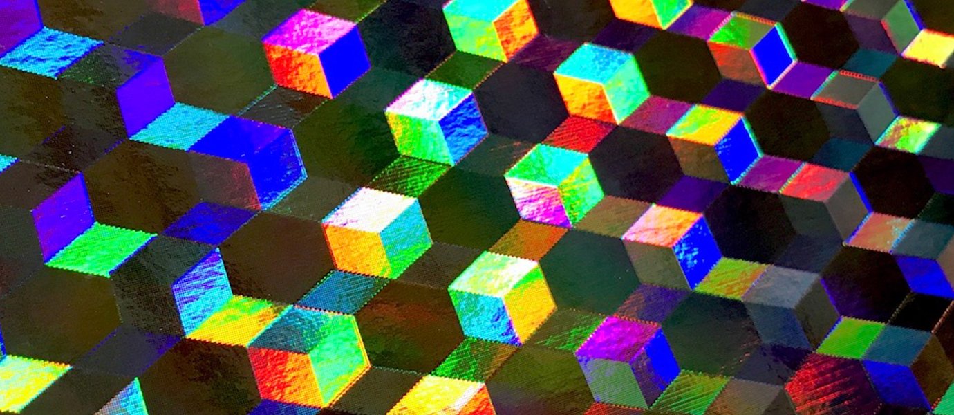 A detailed shot of a cube-inspired holographic pattern offered by Mainline Holographics.