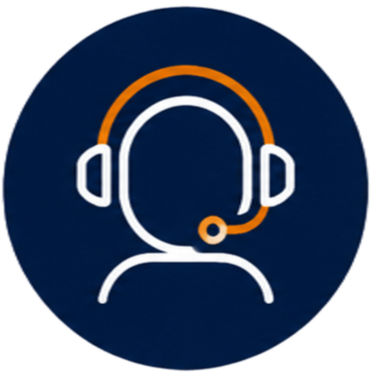 Icon of a person wearing a headset with microphone on a dark blue background.