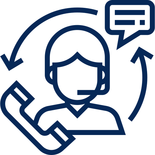 Icon of a person wearing a headset with a speech bubble, indicating customer support or communication.