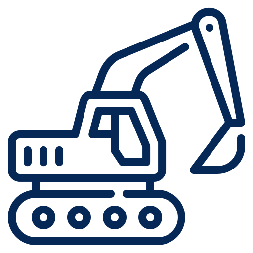 Outline drawing of an excavator with a long arm and bucket