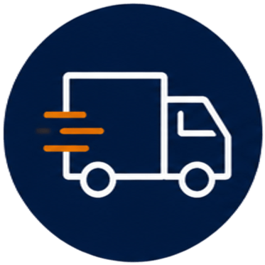Icon of a delivery truck with motion lines, representing fast delivery or transportation.