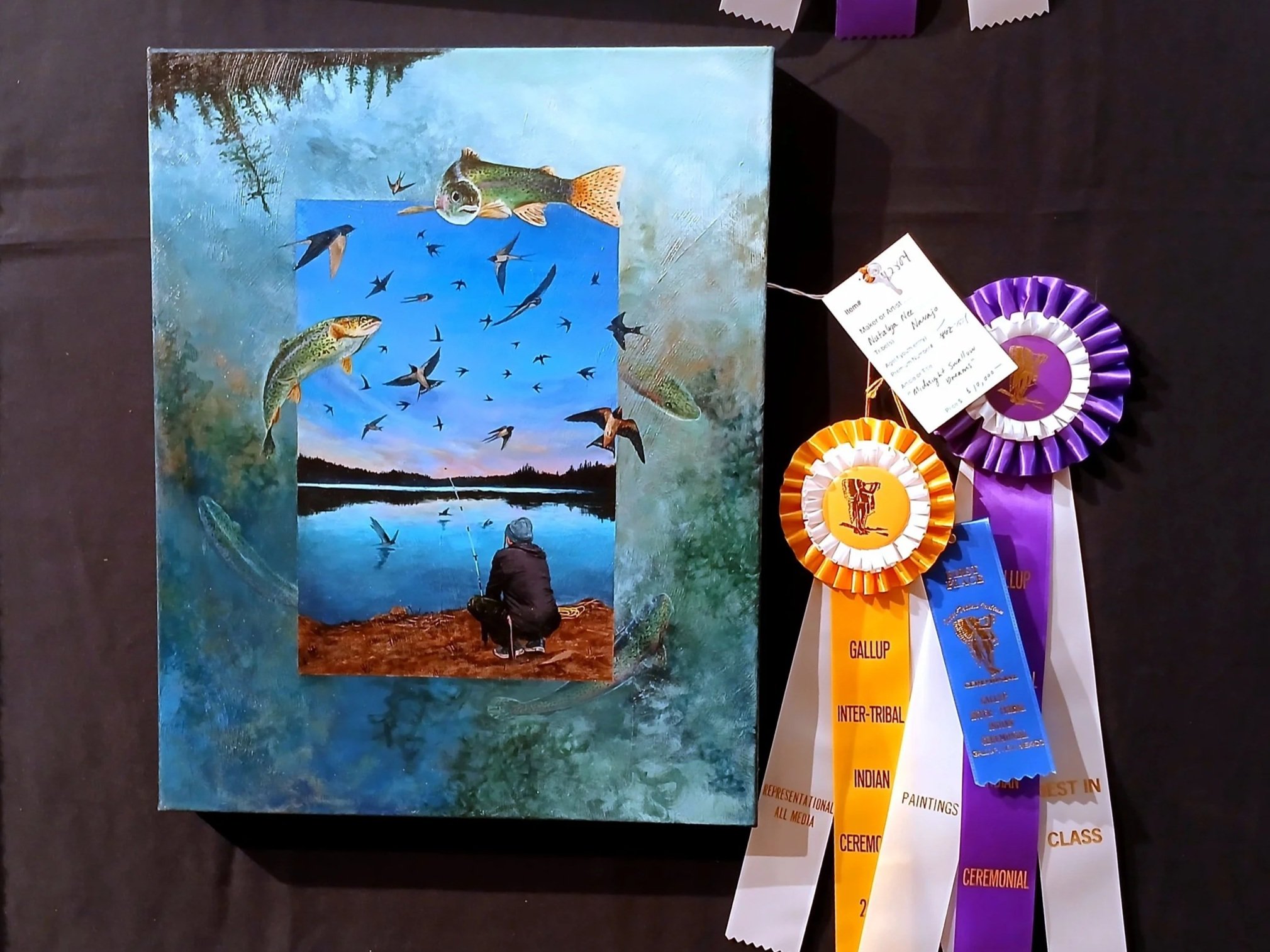 My painting titled, "Midnight Swallow Dreams" won Best in Class during Gallup's 103rd Inter-tribal Indian Ceremonial. Final painting was gifted to the subjects family.