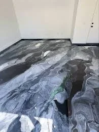 Marble-patterned gray and white metallic epoxy floor 